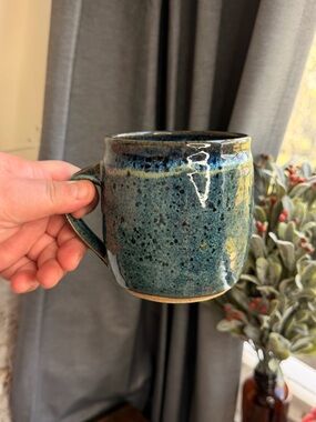 Handmade Glazed Ceramic Mug in Speckled Teal and Blue